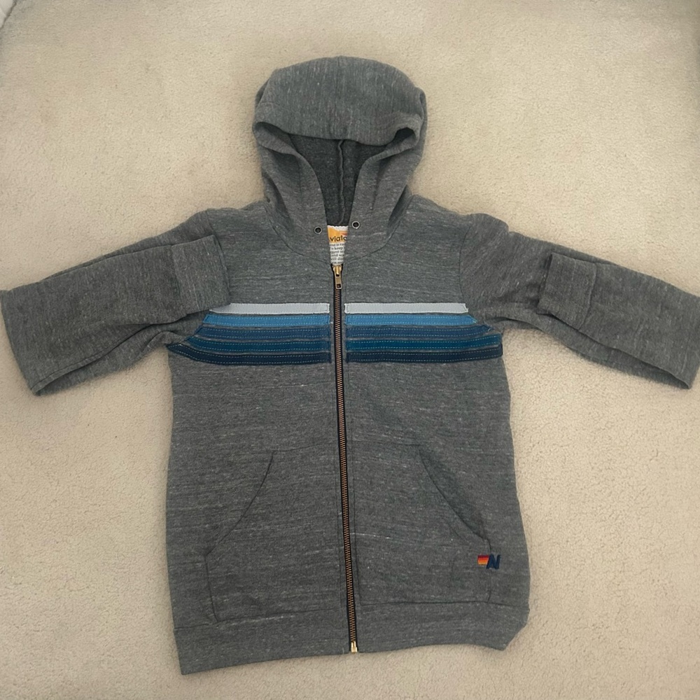 Aviator Nation Kids Gray Hoodie with Blue Stripe Chest